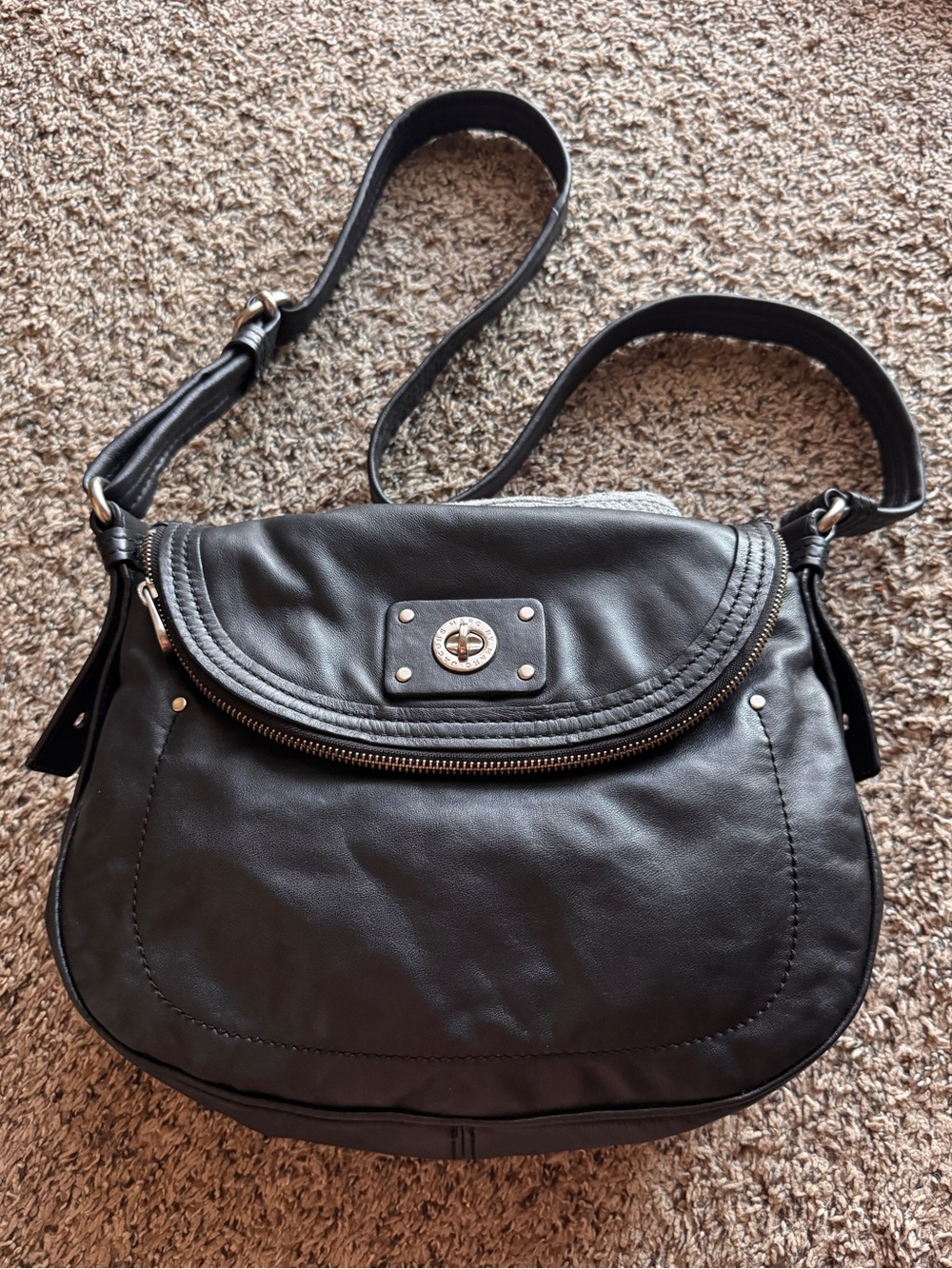Marc by Marc Jacobs Totally Turnlock Natasha Classic Black Leather Crossbody